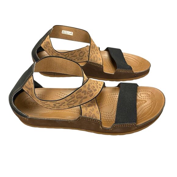 Crocs Sandals Womens 8 Black Brown Anna Stretch Strap Gladiator Open Toe - Picture 1 of 13